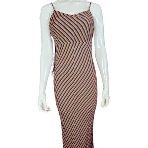 Women's Rayon Stripped Orange, Purple and Black Maxi Dress